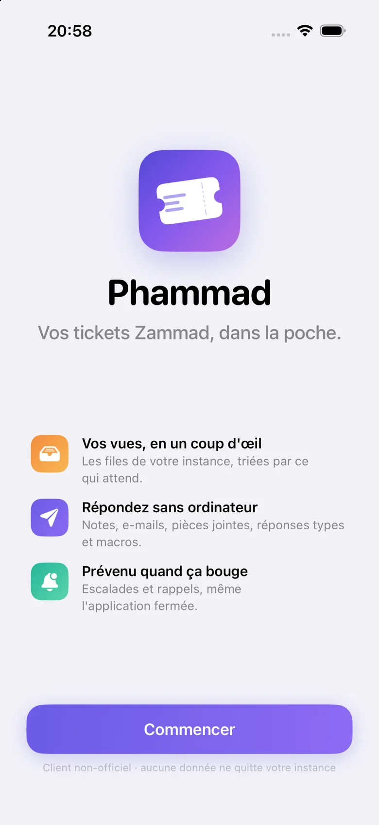 Onboarding Phammad : vos tickets Zammad dans la poche, vues, réponses, notifications